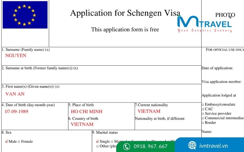 Trang khai thông tin form visa schengen