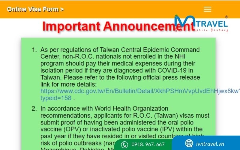 Thủ tục xin visa công tác Đài Loan